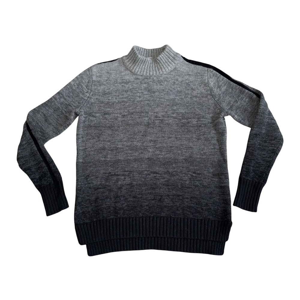 Athleta Ombre Mock Neck Sweater Women Medium Gray Black Merino Wool Excellent